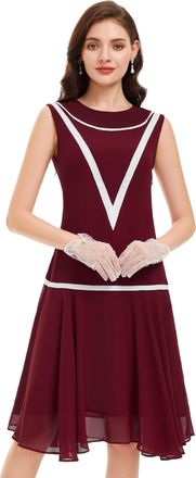 Babeyond Womens 1920s Inspired Flapper Dress - Low-Waist Sleeveless Party Chiffon Dress for Women, Wine Red, S