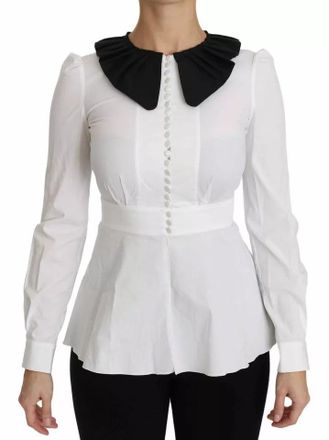 Dolce & Gabbana Womens Peter Pan Collar Blouse White Cotton Elastane