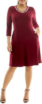 Nina Leonard Rhinestone V-Neck Dress in Crimson at Nordstrom Rack, Size X-Large