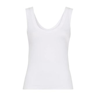 Brunello Cucinelli Top de punto acanalado de algod&oacute;n el&aacute;stico con detalle de Monili - Tops - Mujer - Blanco - M