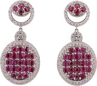 Bespoke Ruby & Diamond Set White Gold Drop Earrings