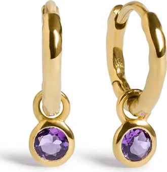 Monica Vinader Birthstone Huggie Hoop Earrings in 18K Gold Vermeil/amethyst at Nordstrom