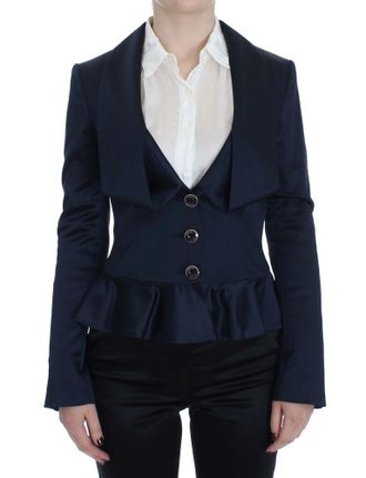 Exte Womens Satin Peplum Blazer - Dark Blue - Size EU 40 (Womens)