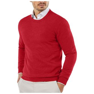 Generic Mens Jumpers - Sweaters for Men UK Plain Crew Neck Plus Size Tops Fine Knit Ribbed Collar Long Sleeve Regular Fit Jumper Autumn Winter Warm Casual Com
