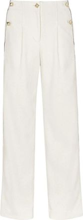 MCM Straight Trousers, female, White, M, Wide-leg Boucl&eacute; Trousers with Metal Hardware