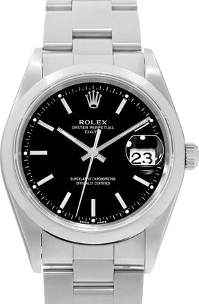 Rolex Pre-owned Rolex Oyster Perpetual Date 34 Automatic Chronometer Black Dial Mens Watch 15200 BKSO