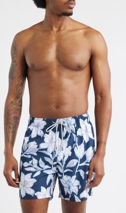 Vintage Summer Swimwear Floral Stretch Volley Swim Trunks in Navy at Nordstrom, Size X-Large