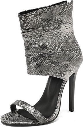Generic Womens Snakeskin Open Peep Toe Wrap Ankle Zip Up Summer Sandals Stiletto Heel Pumps Shoes for Casual and Party (7.5,Silver)