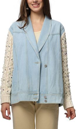Saachi Embellished Knit Sleeve Denim Jacket at Nordstrom Rack