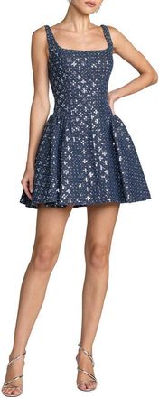 Mac Duggal Sleeveless Sequin Denim Mini Dress in Blue at Nordstrom, Size 12