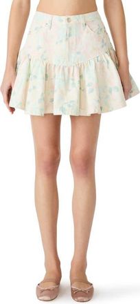Steve Madden Allessandria Ruffle Denim Miniskirt in Peach Beige at Nordstrom, Size 24