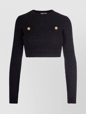 Elisabetta Franchi cropped sweater with gold buttons and sequins