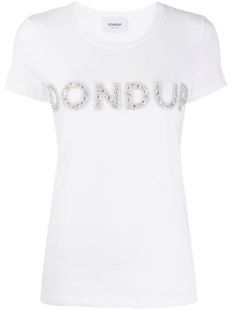 Dondup crystal-embellished logo-detail cotton T-shirt - women - Cotton/Spandex/Elastane - L - White