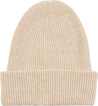 Amicale Cashmere Ribbed Cashmere Double Cuff Beanie in Oat at Nordstrom Rack