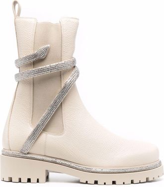 Rene Caovilla Laarzen met slangenprint - Beige