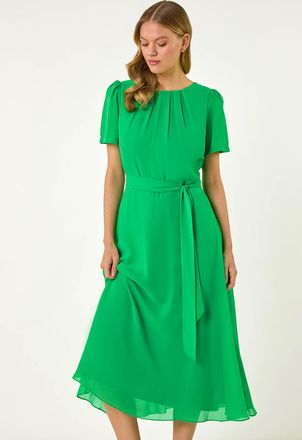 Roman Chiffon Pleat Neck Midi Dress