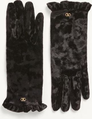 Valentino Garavani Guanti VLogo Signature In Ciniglia Donna NERO/ORO 6