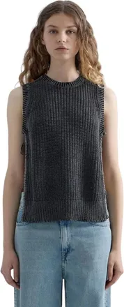 Replay Tops, Dames, Zwart, 2Xs, Katoen, Mouwloze Gebreide Top