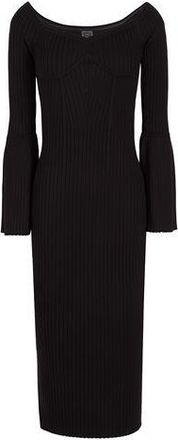 8 by YOOX VISCOSE BLEND OFF SHOULDER RIBBED KNIT MIDI DRESS