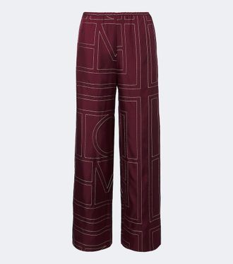 Toteme Monogram silk twill wide-leg pants