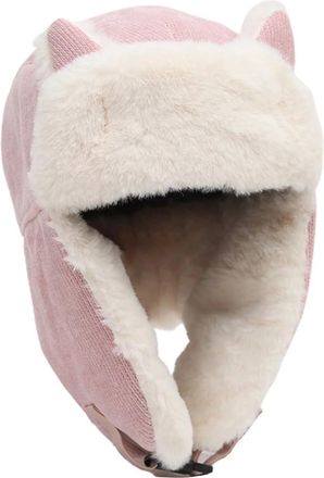 Generic Winter Hat Tie Boy Winter Hat with Ear Flaps, Cute Knitted Hat with Cat Motif, Winter Cable Knit Hat for Women and Girls, Outdoor Hat Winter, pink, On