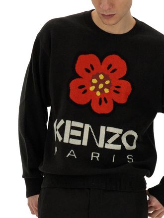 Kenzo Boke Flower Embroidery Wool Sweater - Black