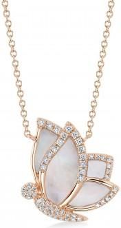 Allurez Diamond & Mother Of Pearl Butterfly Pendant Necklace 14K Rose Gold (1.31ct)