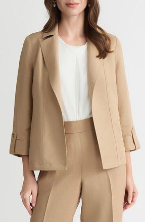 Kasper Seamed Open Front Linen Blend Jacket in Toasted Wheat at Nordstrom, Size X-Large P