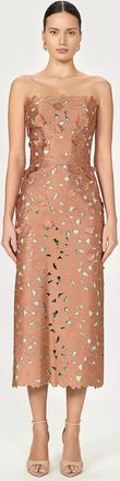 Costarellos Zira Floral Cut Strapless Pencil Dress In Beige