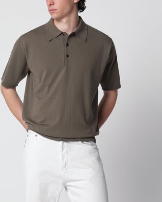 Auralee Polo a manica corta in cotone grigio oliva