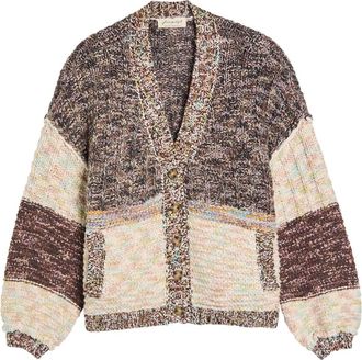 Free People Isabella Colourblock Knitted Cardigan - Brown - L (UK16-UK18 / L)