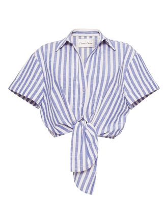 Cara Cara striped tie-front top - women - Viscose/Cotton/Polyamide - M - Blue