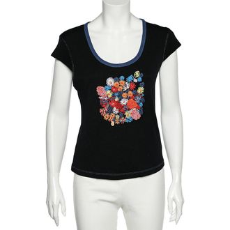 Kenzo Midnight Blue Embroidered Cotton Knit Scoop Neck T-Shirt XL