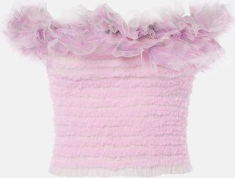 Susan Fang Shirred off-shoulder tulle top