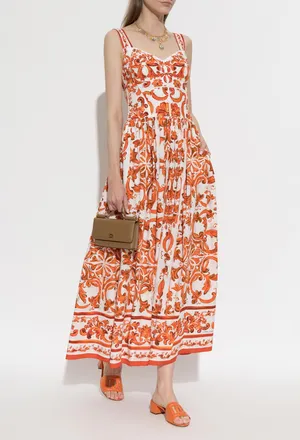 Dolce & Gabbana Dress With Maiolica Print, Womens, Orange