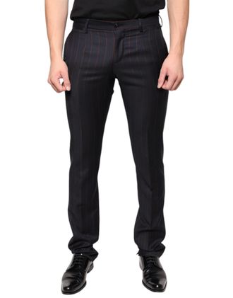 Dolce & Gabbana Mens Classic Fit Pinstripe Trousers - Black Wool - Size EU 46 (Mens)
