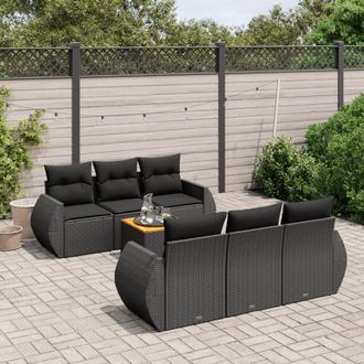 vidaXL Set De Comedor De Jard&iacute;n 7 Pzas Y Cojines Rat&aacute;n Sint&eacute;tico Negro Vidaxl