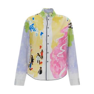 Rohka Shirts, female, Multicolor, Size: L Short-Cut Cotton Shirt with Watercolor Print