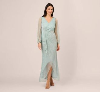 Adrianna Papell Gown Womens Mint Smoke Metallic Mesh V-Neck Back Zip GBO2966