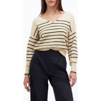 Madewell Stripe V-Neck Wedge Sweater in Luxury Forest Stripe at Nordstrom Rack, Size Xx-Small