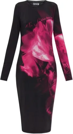 Versace Jeans Couture Kleedjes, Dames, Zwart, M, Leer, Jurk met lange mouwen