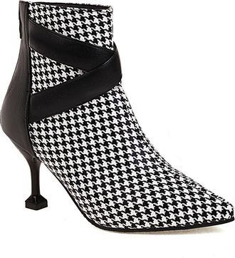 Generic Womens Ankle Boots Patchwork Leopard Houndstooth Denim Kitten Heels Pointed Toe Comfortable Non Slip Durable for Party Night Out Street Fashion,Black,