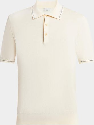 Etro Mens Cotton Knit Contrast-Stripe Polo Shirt