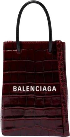 Balenciaga Red Croc Embossed Leather Phone Holder