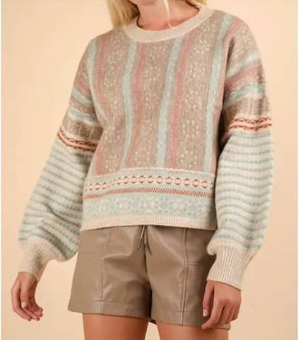 Very J Womens Oversized Cozy Printed Knit Sweater In Sage