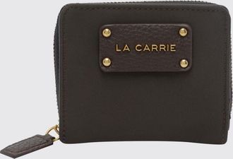 La Carrie Bifold Wallet in Grained Faux Leather with Metallic Logo