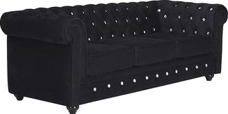 Vente-Unique Sof&aacute; 3 plazas de terciopelo CHESTERFIELD - negro con botones efecto cristal