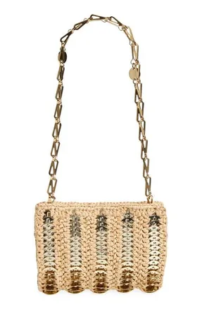 Paco Rabanne Small 1969 Raffia Shoulder Bag in Shiny Beige at Nordstrom