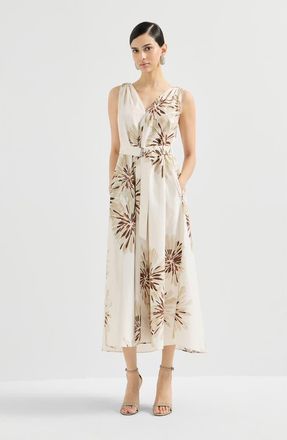 Brunello Cucinelli Bloom print poplin dress in Beige at Nordstrom, Size Xx-Large Eu