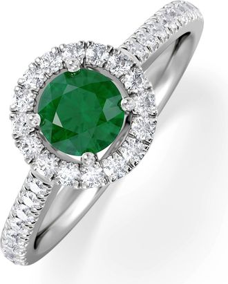 The Diamond Store Halo Emerald 0.50ct And Diamond 18K White Gold Ring